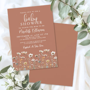 Verbrannte Orange Wildflower-Baby-Party Einladung