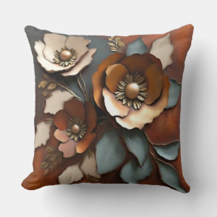 Verbrannter Orange-Rost-Teal-Blumenprint Kissen