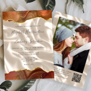 Verbranntes Orange Achat Elfenbein Seide Foto QR C Einladung