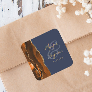 Verbranntes Orange Achat Gold Schrift Navy Blau Ho Quadratischer Aufkleber