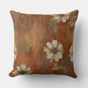 Verbranntes Orange Beige Graues Landhaus Floral Kissen
