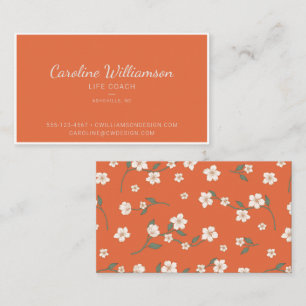 Verbranntes Orange Boho Blumen Skript Lebensberate Visitenkarte