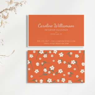 Verbranntes Orange Boho Floral Schrift Innenarchit Visitenkarte