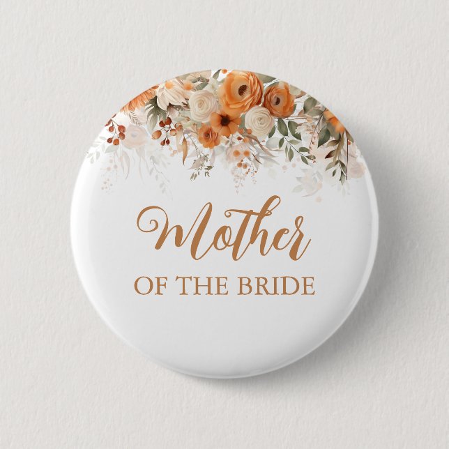 Verbranntes Orange Boho Herbst Blumen Mutter der B Button (Vorderseite)