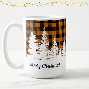 Verbranntes Orange Buffalo Karo Fichtenwald Frohe  Kaffeetasse
