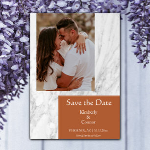 Verbranntes Orange Einfaches Marmoriertes Foto Save The Date