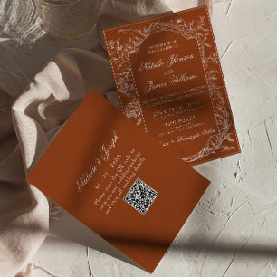 Verbranntes Orange Florales Terrakotta QR-Code Hoc Einladung