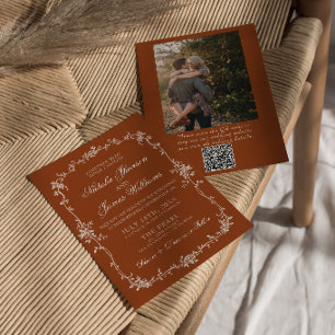 Verbranntes Orange Florales Terrakotta QR-Code Hoc Einladung