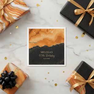 Verbranntes Orange Gold Glitter Wasserfarbe Marmor Serviette