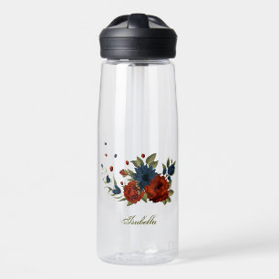 verbranntes Orange & marineblaue Blumen Grün Trinkflasche