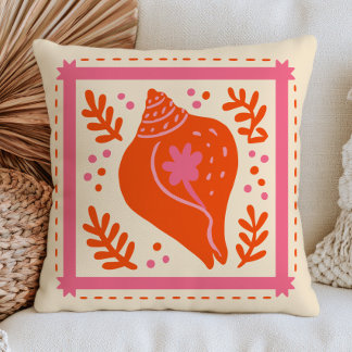 Verbranntes Orange & Rosa Muschel Eclectic Nautica Kissen