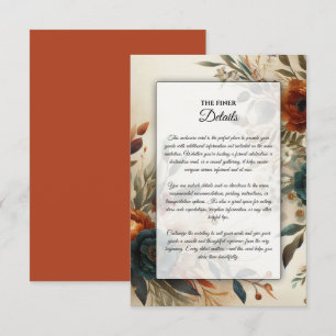 Verbranntes Orange und Blaue Herbstblumen Hochzeit Begleitkarte