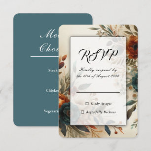 Verbranntes Orange und Blaue Herbstblumen Hochzeit RSVP Karte