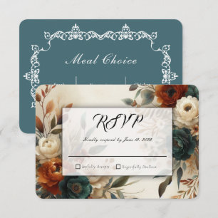 Verbranntes Orange und Blaue Herbstblumen Hochzeit RSVP Karte