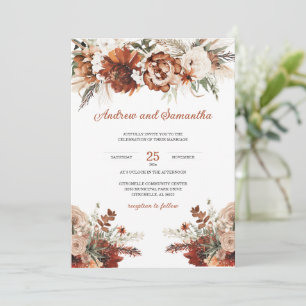 Verbranntes Orange und Grün Hochzeitsideen Einladung