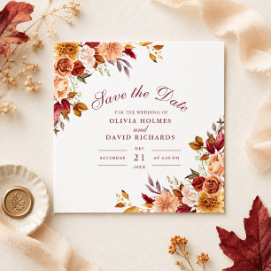 Verbranntes Orange und Pfirsich Herbst-Blumen-Save Save The Date