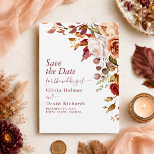 Verbranntes Orange und Pfirsich Herbst-Blumen-Save Save The Date