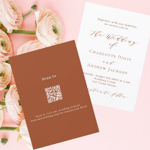 Verbranntes Orange Weiß Schrift QR RSVP Luxus Hoch Einladung