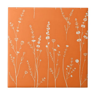 Verbranntes Orange-Wildblumen-Minimal-Muster Fliese