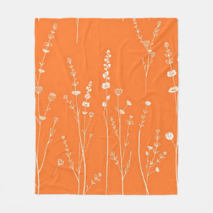 Verbranntes Orange-Wildblumen-Minimalmuster Fleecedecke
