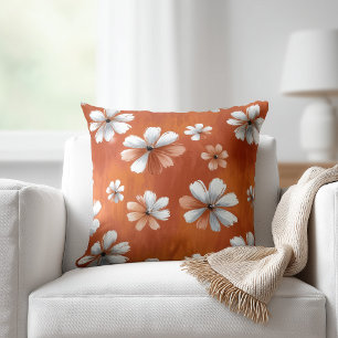 Verbranntes Orangen-Blumenmuster Kissen