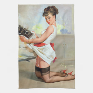 Verbranntes Pinup Küchentuch