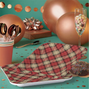Verbranntes Rot Beige Modernes Schottischer Tartan Pappteller