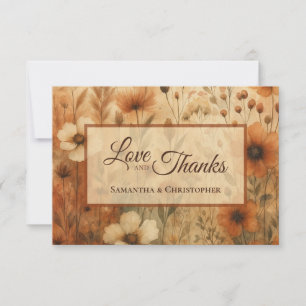 Verbranntes Sienna Boho Chic Floral Liebe Dank Hoc Dankeskarte