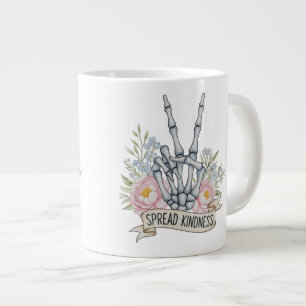 "Verbreite Freundlichkeit" Skelett-Friedenszeichen Jumbo-Tasse