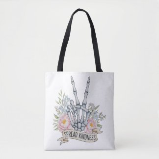 "Verbreite Freundlichkeit" Skelett-Friedenszeichen Tasche