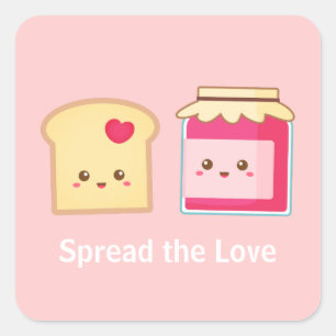Verbreite Liebe mit Cute Toast and Jam Quadratischer Aufkleber