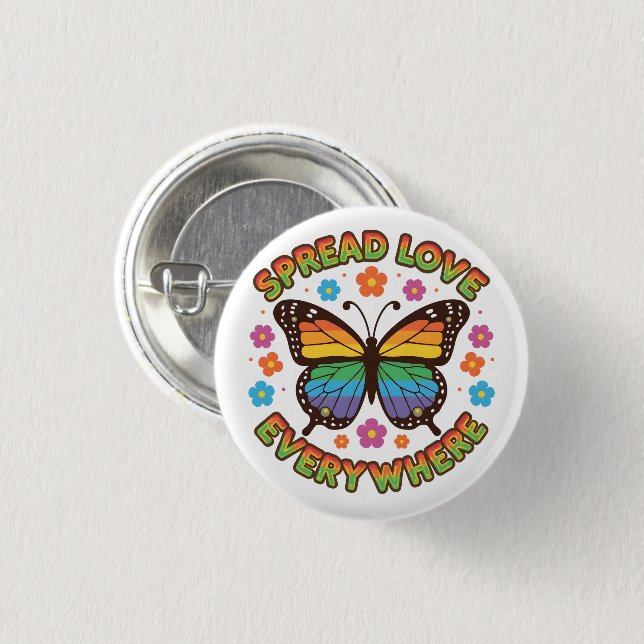 Verbreite Liebe überall – Regenbogen-Schmetterling Button (Vorne & Hinten)
