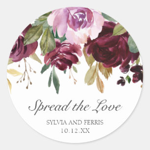 Verbreitet die Liebe Moody Plum Florales Hochzeits Runder Aufkleber
