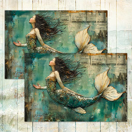 VERBREITETES MERMAID MIXED MEDIA DECOUPAGE SEIDENPAPIER