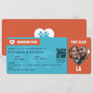 Verbrenntes Orange & Aqua Blau Boarding Pass Hochz Einladung