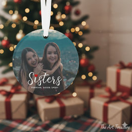 Verbunden im Herzen Schwestern Foto Andenken Weiß Ornament