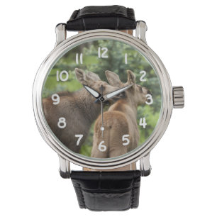 Verbundene Elch-Kälber Armbanduhr
