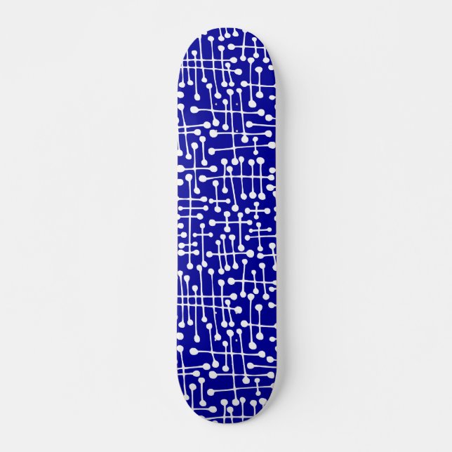 Verbundene Punkte - Weiß auf dunkelblau Skateboard (Vorne)