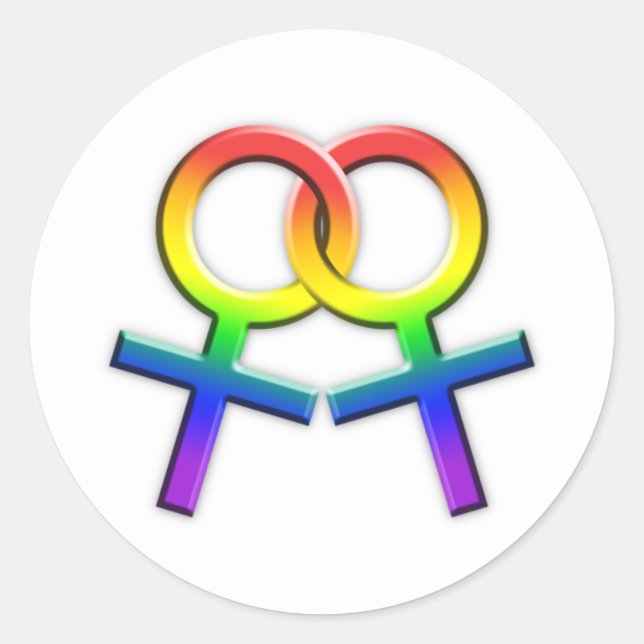 Verbundene Regenbogen-weibliche Symbol-Aufkleber Runder Aufkleber (Vorderseite)