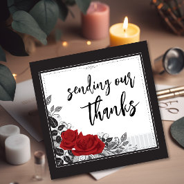 Verbundene romantische Rote Rosen flach Dankeskarte