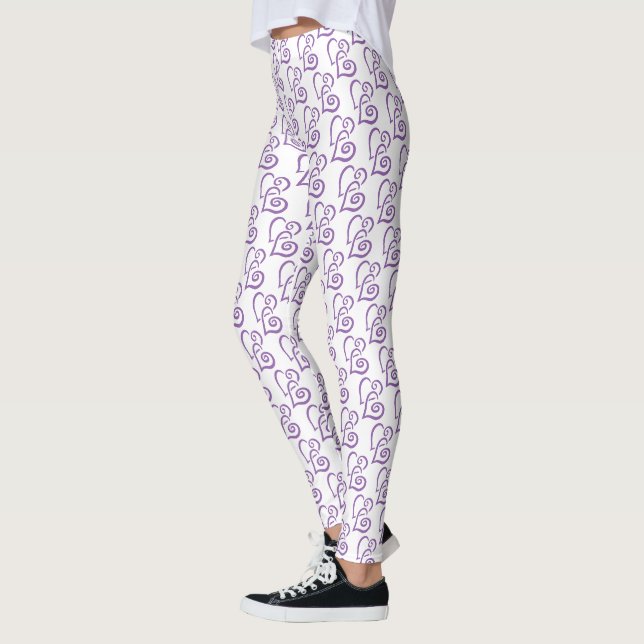 Verbundenes Lila Herzmuster über Weiß Leggings (Links)
