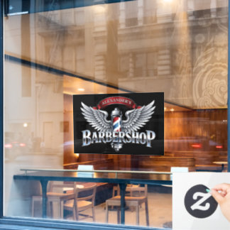 Verchromter Barberpfahl mit Flügeln Fensteraufkleber