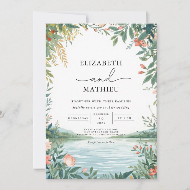 Verdant Bloom Landscape Wedding Einladung (Vorderseite)