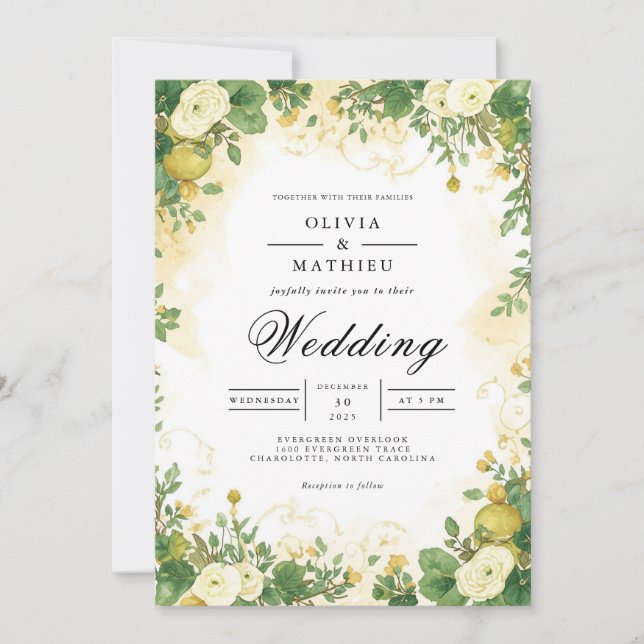 Verdant Blossom Frame Wedding Einladung (Vorderseite)