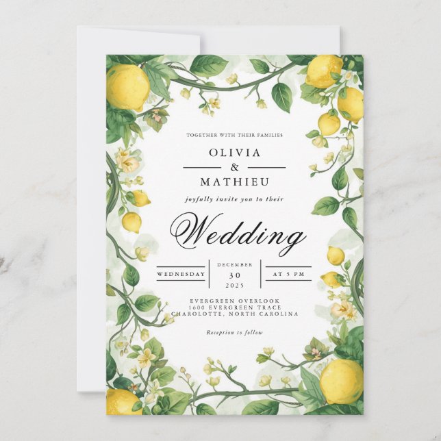 Verdant Citrus Bloom Arch Wedding Einladung (Vorderseite)
