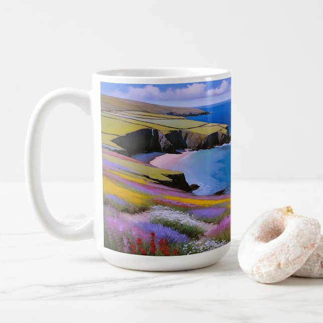 Verdant Cliffs und Azure Waves Kaffeetasse (Mit Donut)