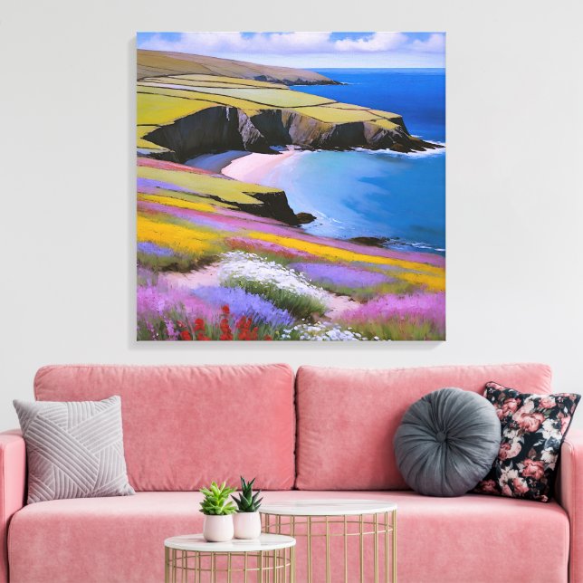 Verdant Cliffs und Azure Waves Leinwanddruck (Insitu (Wohnzimmer))