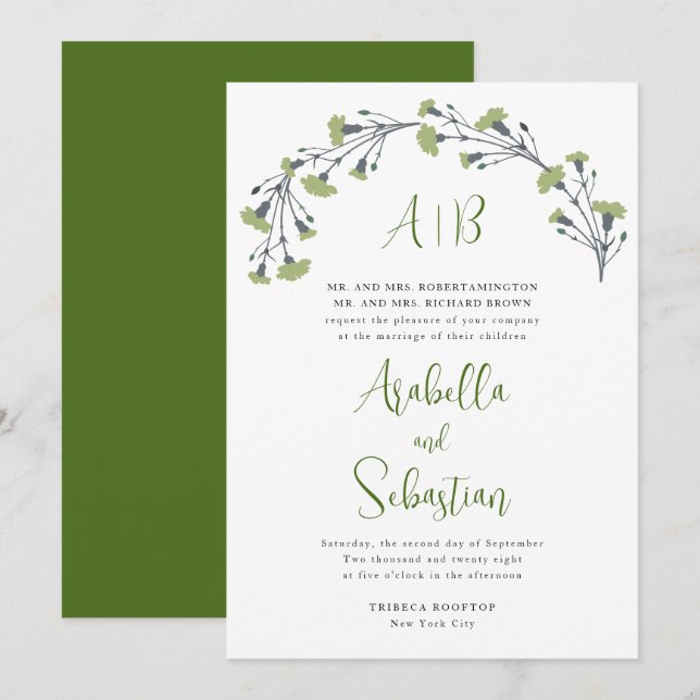 Verdant Floral Arch Wedding Einladung (Vorne/Hinten)