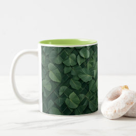 Verdant Rhythm: Tropical Leaf Grid Zweifarbige Tasse