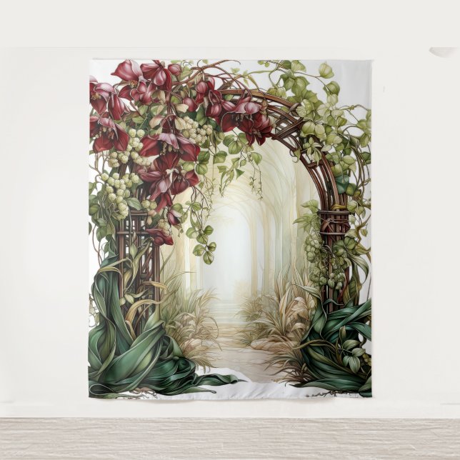 Verdant Romance Custom Wedding Background Wandteppich (Vorderseite)